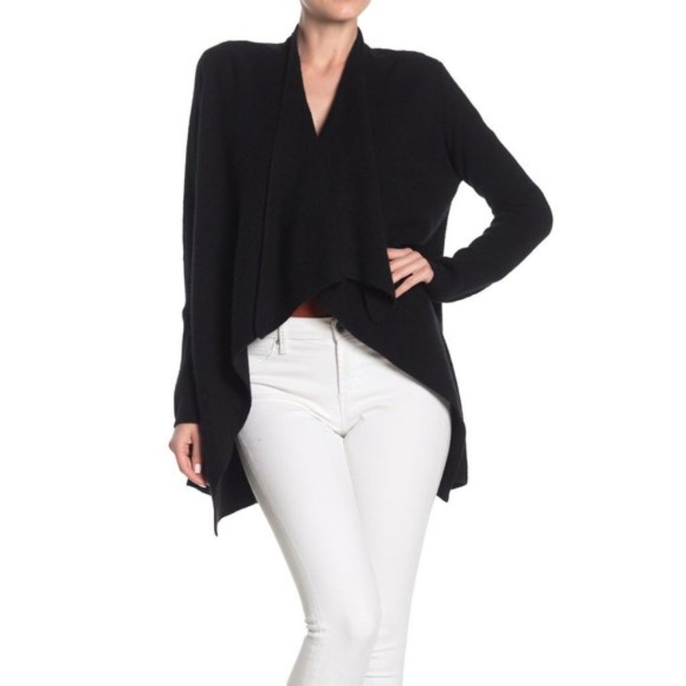 The Cashmere Project Black Ribbed Cascade Cardigan Gem